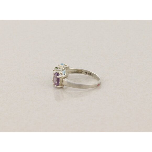 Sterling Silver Natural Amethyst, Peridot, Blue Topaz Ring Band Size 8 - Picture 6 of 8